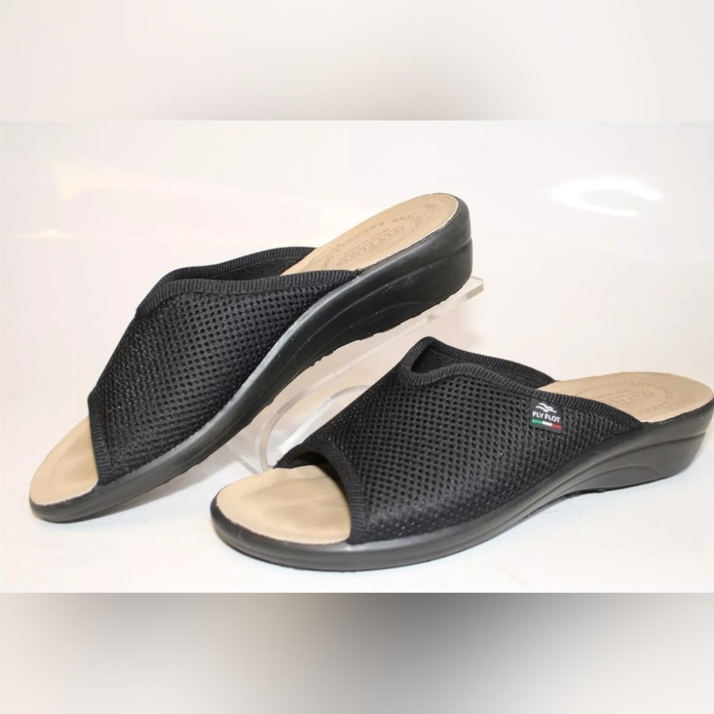Fly Flot Italy Donna 40 9 Black Knit Sandals Slides ◇comfort◇ orthotic - Picture 2 of 15